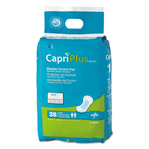 Almohadillas para el control de la vejiga Capri Plus, Extra Plus, 6.5" X 13.5", 28/paquete, 6/caja
