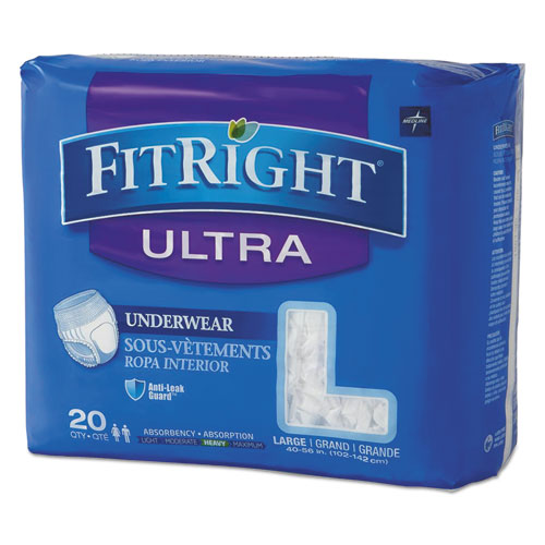 Fitright Ultra Protective Underwear, Medium, 28" To 40" Waist, 20/pack, 4 Pack/carton