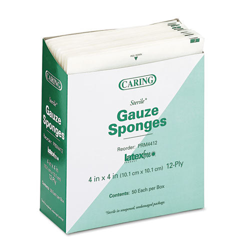 Esponjas de gasa tejida Caring, estériles, 12 capas, 4 X 4, 1200/caja