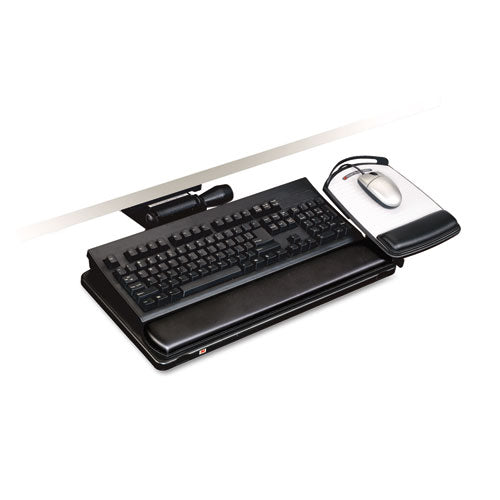 Bandeja para teclado de fácil ajuste, plataforma altamente ajustable, riel de 23", negro