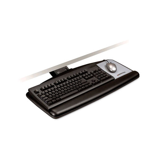 Bandeja para teclado de fácil ajuste para sentarse o pararse, plataforma estándar, 25,5 ancho x 12 profundidad, negro