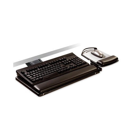 Bandeja para teclado de fácil ajuste para sentarse o pararse, plataforma altamente ajustable, negro
