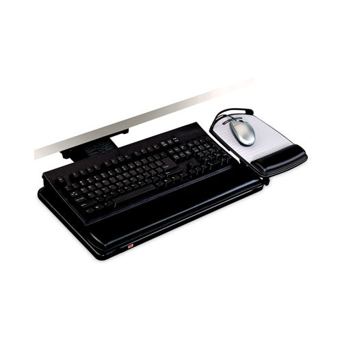 Bandeja de teclado con ajuste de perilla con plataforma altamente ajustable, negro