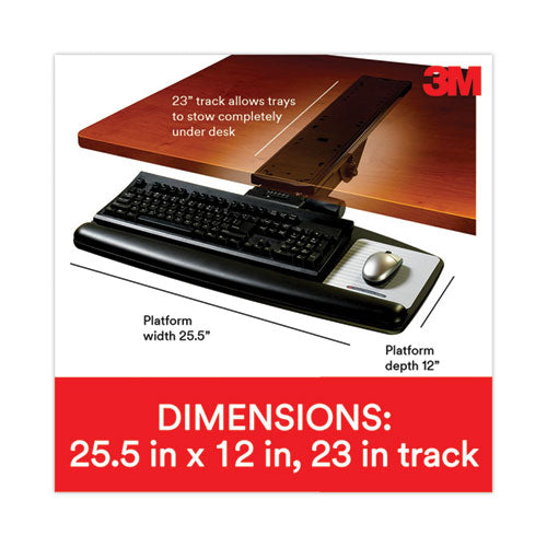 Bandeja para teclado de fácil ajuste, plataforma estándar, riel de 23", negro
