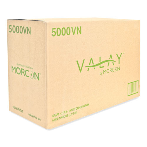 Servilletas interplegadas Valay, 2 capas, 6,5 X 8,25, Kraft, 6000/caja