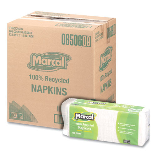 Servilletas para comida 100 % recicladas, 1 capa, 11,4 x 12,5, blancas, 400/paquete