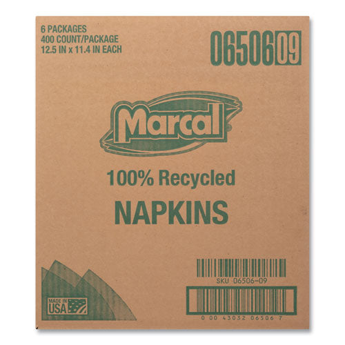100% Recycled Lunch Napkins, 1-ply, 11.4 X 12.5, White, 400/pack