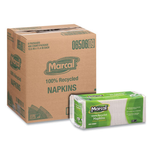 100% Recycled Lunch Napkins, 1-ply, 11.4 X 12.5, White, 400/pack