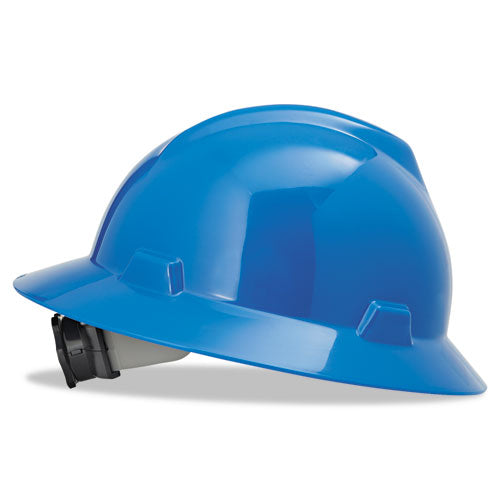 V-gard Full-brim Hard Hats, Ratchet Suspension, Size 6.5 To 8, Blue