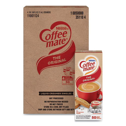 Liquid Coffee Creamer, Original, Mini tazas de 0.38 oz, 50/caja, 4 cajas/cartón, 200 en total/cartón