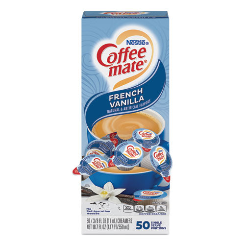 Crema líquida para café, vainilla francesa, minitazas de 0.38 oz, 50/caja, 4 cajas/cartón, 200 en total/cartón