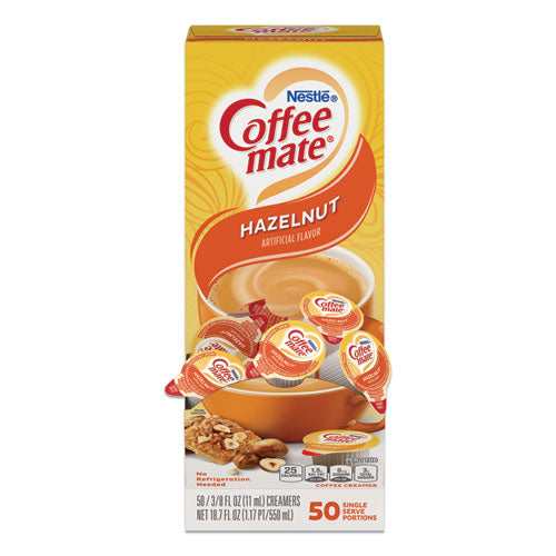 Crema líquida para café, avellana, minitazas de 0.38 oz, 50/caja, 4 cajas/cartón, 200 en total/cartón