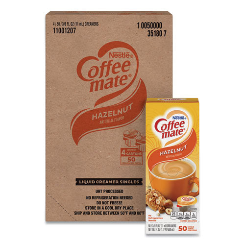 Crema líquida para café, avellana, minitazas de 0.38 oz, 50/caja, 4 cajas/cartón, 200 en total/cartón