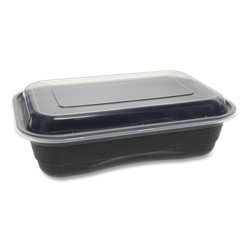 Earthchoice Mealmaster Container With Lid, 32 Oz, 8" Dia X 2.12" H, 1-compartment, Black/clear, Plastic, 250/carton