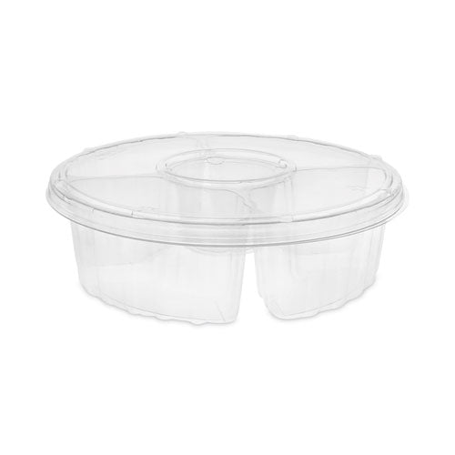 Fuente para tazas dip, 4 compartimentos, 64 oz, 10" de diámetro, transparente, plástico, 100/caja