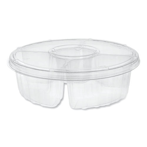 Fuente para tazas dip, 4 compartimentos, 64 oz, 10" de diámetro, transparente, plástico, 100/caja