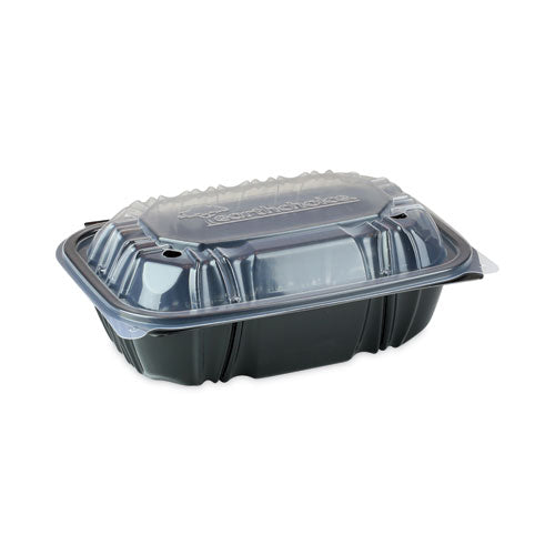 Earthchoice Recipiente ventilado de doble color apto para microondas con tapa abatible, 34 oz, 9 x 6 x 3, 1 compartimento, negro/transparente, plástico, 140/ct