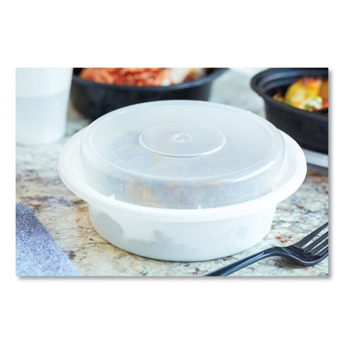 Newspring Versatainer Microwavable Containers, Round, 16 Oz, 6 X 6 X 1.5, White/clear, Plastic, 150/carton