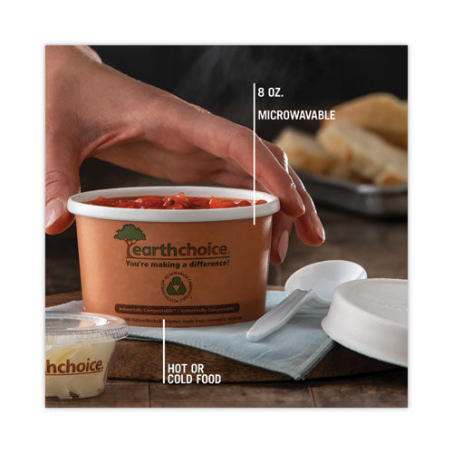 Taza de sopa compostable Earthchoice, pequeña, 8 oz, 3 x 3 x 3, marrón, papel, 500/cartón