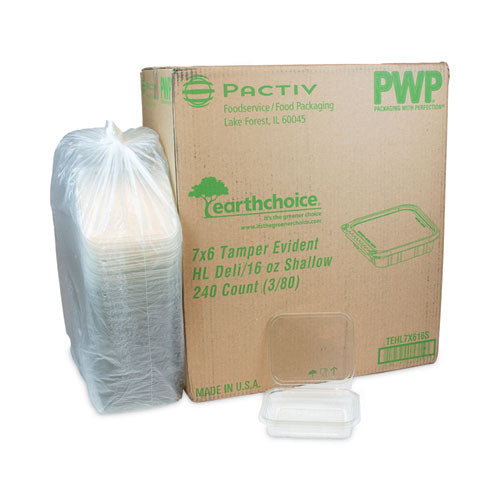 Earthchoice Tamper Evident Reciclado con tapa abatible Deli Contenedor, 16 oz, 7.25 x 6.38 x 1, transparente, plástico, 240/cartón