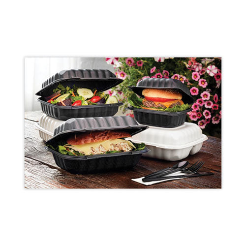 Earthchoice Smartlock Microwavable Mfpp Hinged Lid Container, 8.31 X 8.35 X 3.1, Black, Plastic, 200/carton