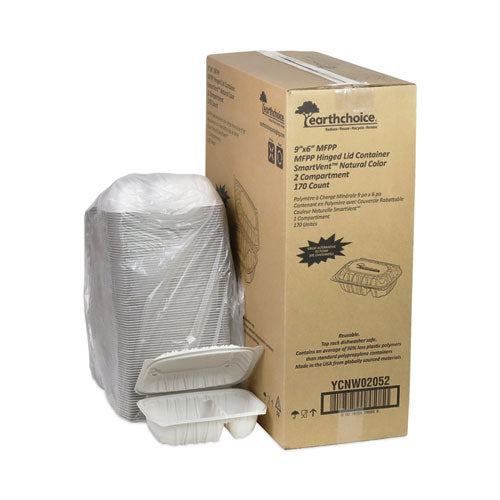 Earthchoice Recipiente ventilado para microondas Mfpp con tapa abatible, 2 compartimentos, 9 x 6 x 3,1, blanco, plástico, 170/caja