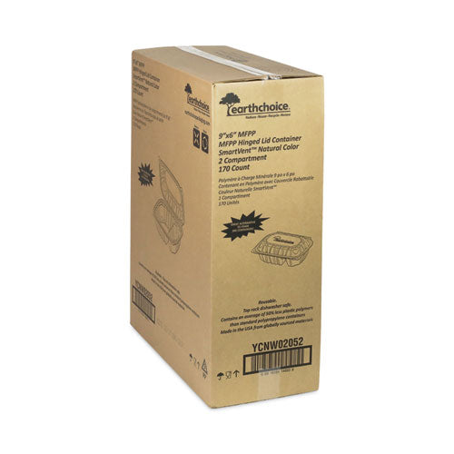 Earthchoice Recipiente ventilado para microondas Mfpp con tapa abatible, 2 compartimentos, 9 x 6 x 3,1, blanco, plástico, 170/caja