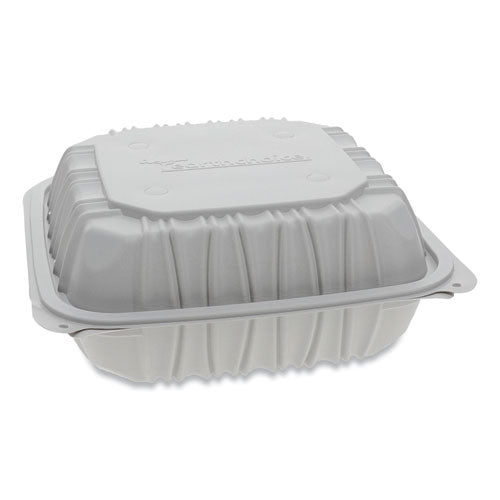 Earthchoice Recipiente ventilado para microondas Mfpp con tapa abatible, 2 compartimentos, 9 x 6 x 3,1, blanco, plástico, 170/caja