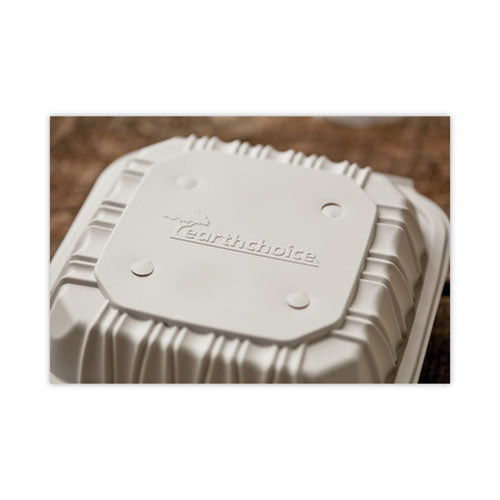 Earthchoice Recipiente ventilado para microondas Mfpp con tapa abatible, 8.5 x 8.5 x 3.1, blanco, plástico, 146/cartón