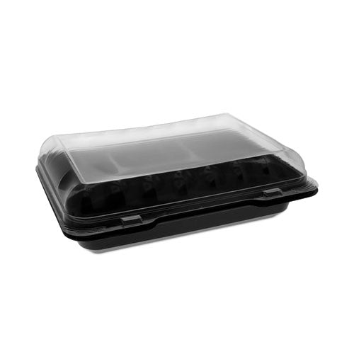 Recipiente con tapa abisagrada Smartlock de dos colores, 4 compartimentos, 10,75 x 8 x 3,25, base negra/parte superior transparente, plástico, 125/caja
