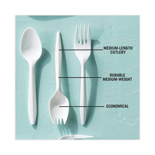 Cubiertos Fieldware, Spork, peso mediano, blanco, 1,000/cartón