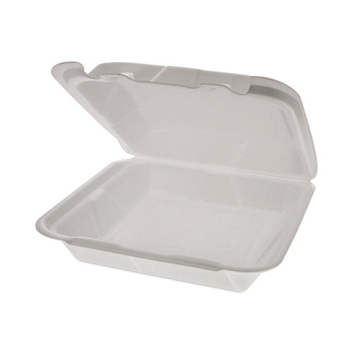 Foam Hinged Lid Container, Dual Tab Lock Happy Face, 8 X 7.75 X 2.25, White, 200/carton