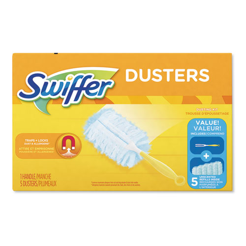 Dusters Starter Kit, Dust Lock Fiber, 6" Handle, Blue/yellow