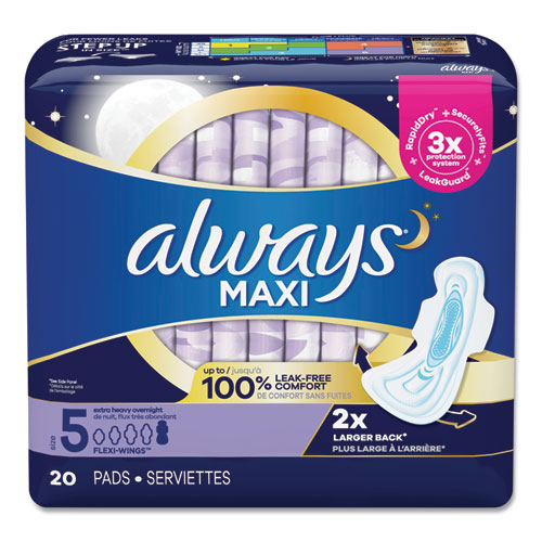 Maxi Pads, Extra Heavy Overnight, 20/paquete, 6 paquetes/cartón