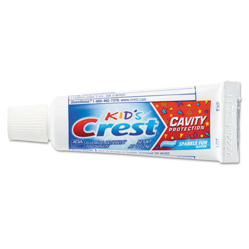 Pasta dental Kids' Sparkle, azul, sabor a chicle, tubo de 0.85 oz, 72 por caja