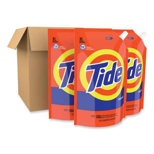 Detergente líquido para ropa en bolsa He, aroma original de Tide, 35 cargas, 45 oz, 3 por caja