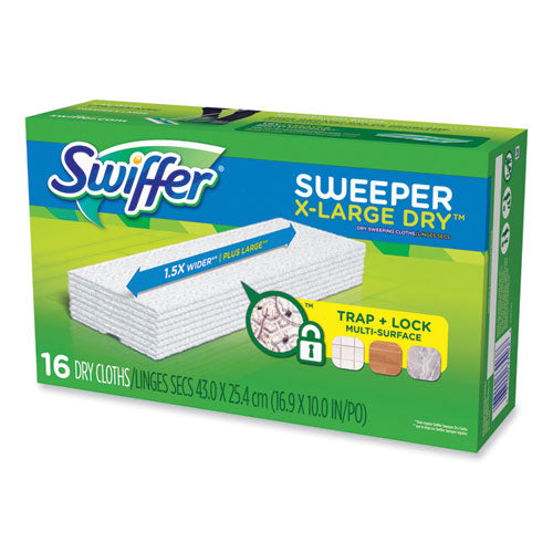 Sweeper Xl Dry Refill Cloths, 16.9" X 9.8", White, 16/box