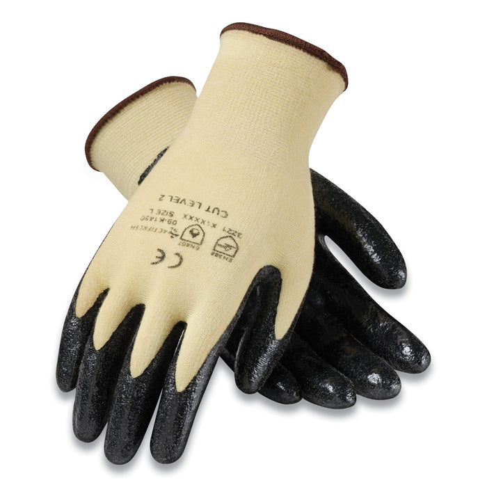 Kev Guantes de Kevlar de punto sin costuras, grandes, amarillo/negro, 12 pares