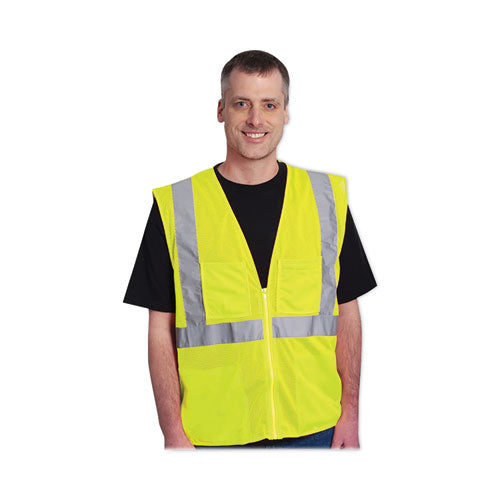 Ansi Class 2 Two-pocket Zipper Mesh Safety Vest, 2x-large, Hi-viz Lime Yellow