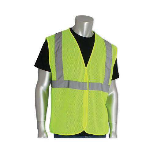 Ansi Class 2 Four Pocket Zipper Safety Vest, Polyester Mesh, 2x-large, Hi-viz Lime Yellow