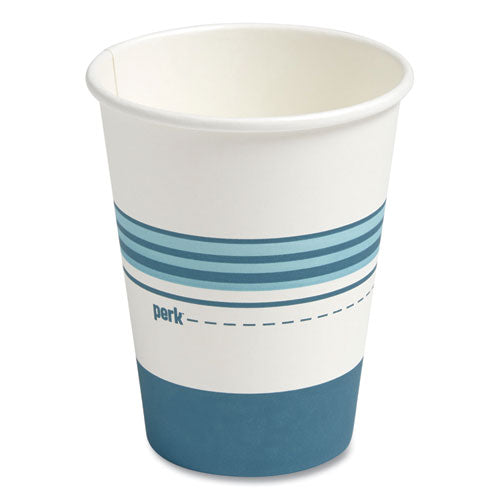 Vasos de papel para bebidas calientes, 12 oz, blanco/azul, 50/paquete