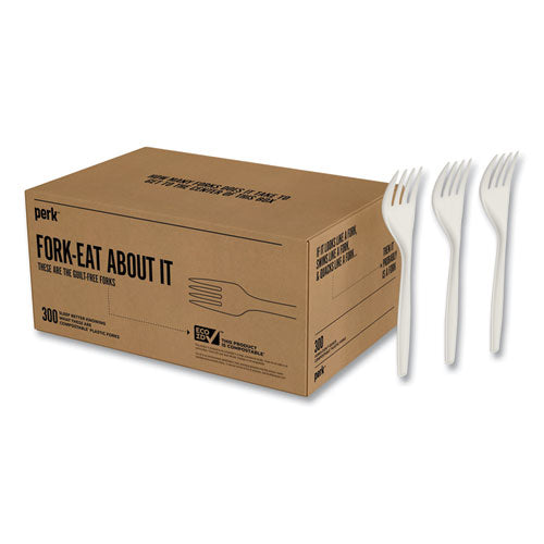 Cubiertos de plástico de peso medio, tenedor, blanco, 300/paquete