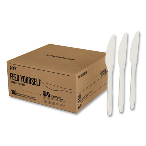 Cubiertos de plástico de peso medio, cuchillo, blanco, 300/paquete