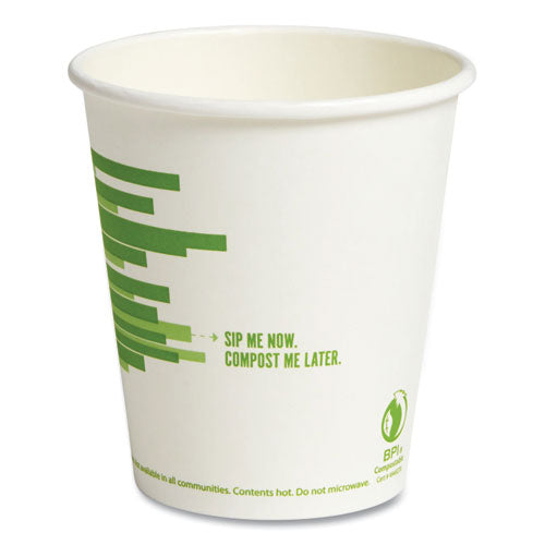 Eco-id Compostable Paper Hot Cups, 10 Oz, White/green, 50/pack
