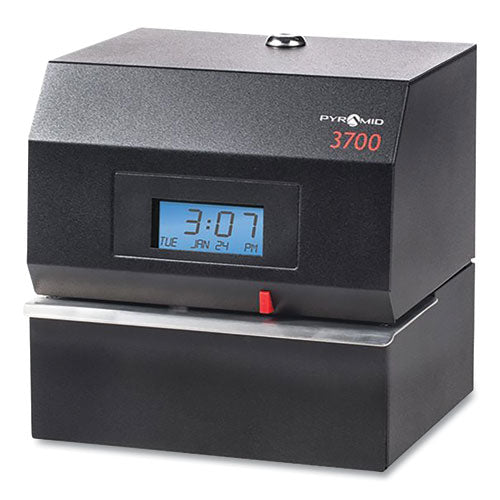 3700 Reloj registrador de alta resistencia y sello para documentos, pantalla LCD, negro