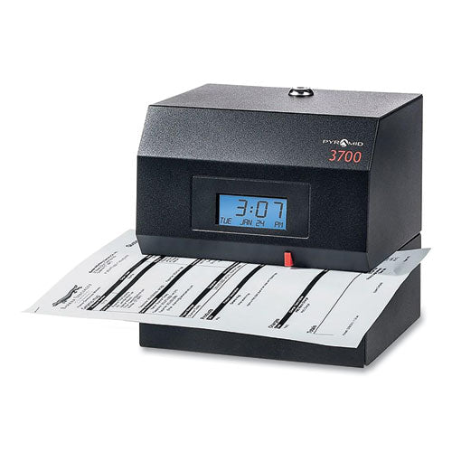 3700 Reloj registrador de alta resistencia y sello para documentos, pantalla LCD, negro