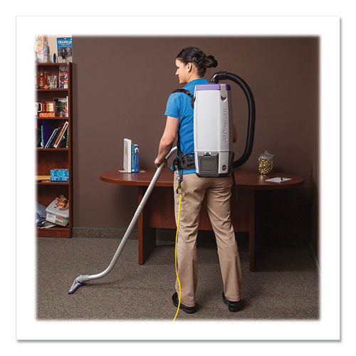 Aspiradora de mochila Super Coach Pro 10 con varita de dos piezas de longitud fija Xover, capacidad del tanque de 10 cuartos de galón, gris/púrpura