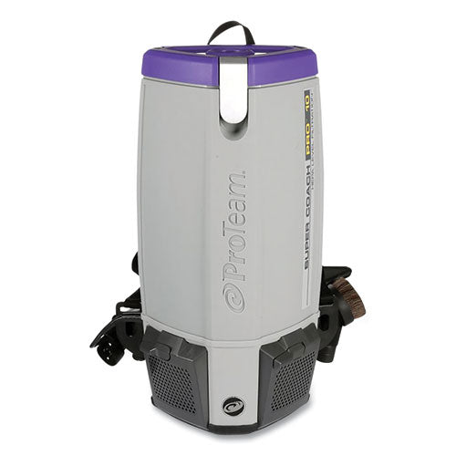 Aspiradora de mochila Super Coach Pro 10 con varita de dos piezas de longitud fija Xover, capacidad del tanque de 10 cuartos de galón, gris/púrpura