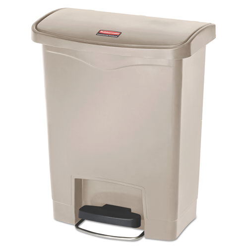 Contenedor de resina con pedal Streamline, estilo escalón frontal, 8 gal, polietileno, beige