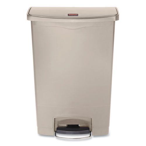 Contenedor de resina con pedal Streamline, estilo escalón frontal, 24 gal, polietileno, beige